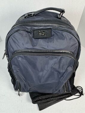 Burberry Blue Nylon Nova Check Backpack Travel Bag Leather Trim